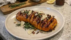 Zucca al forno a fisarmonica con speck croccante e parmigiano: contorno facile e scenografico